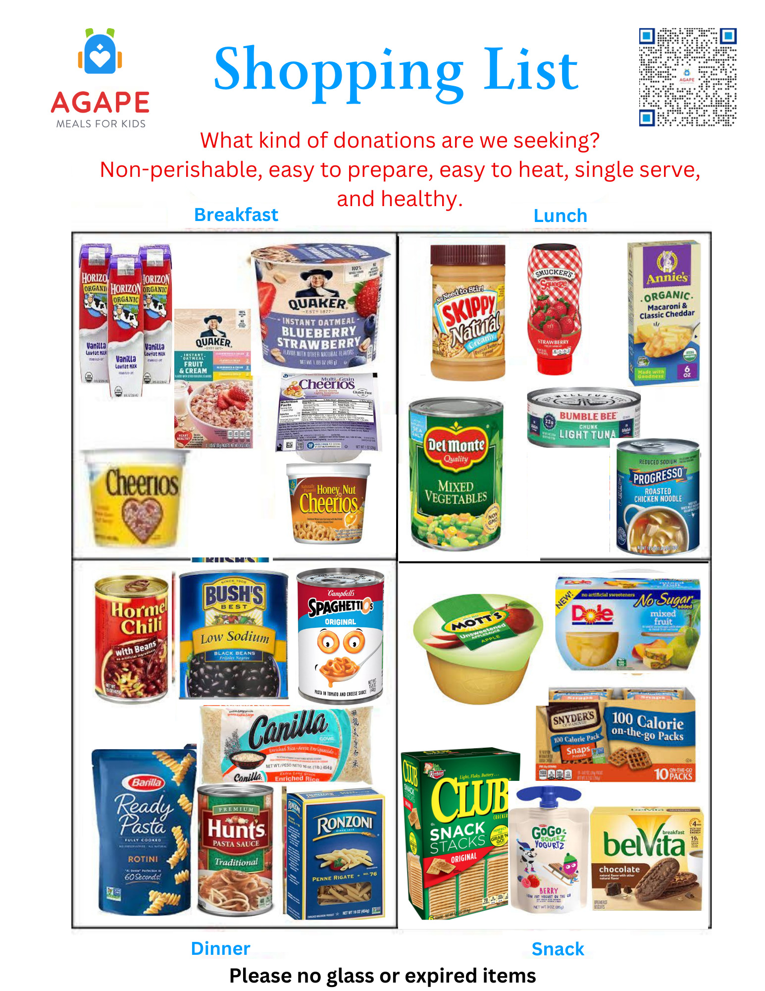 Agape Meals for Kids food-drive shopping list page 2